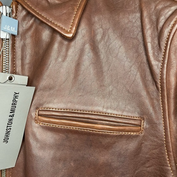 Johnston & Murphy Bomber Jacket Brown Leather Collared Size M NWT $498 MSRP - Picture 12 of 16